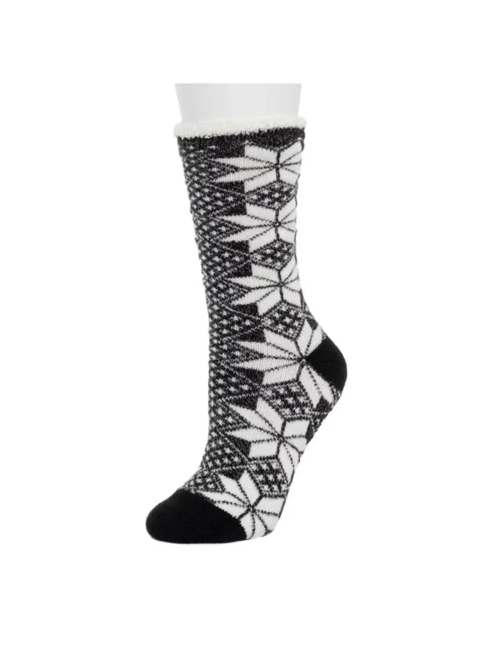 Cuddl Duds snowflake theme slipper socks with grips 9-11 black white